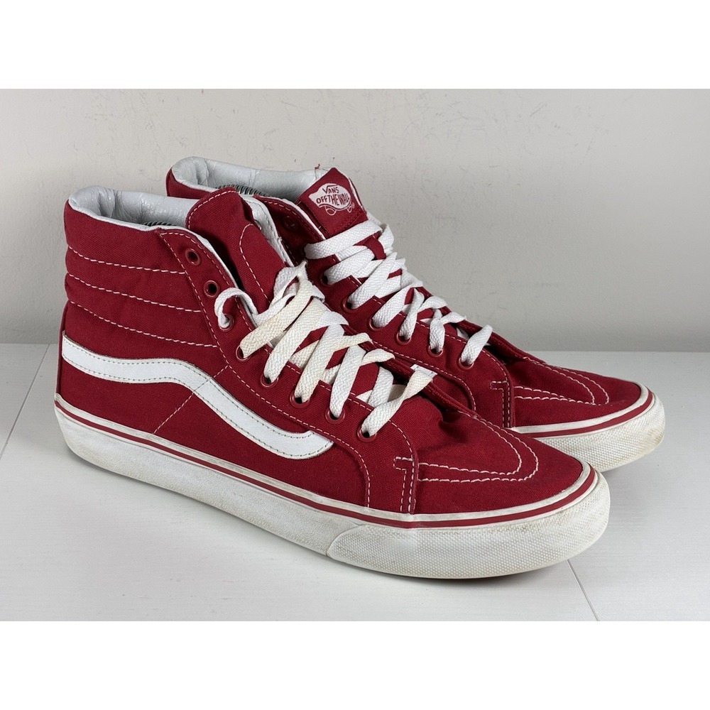Men's Sk8 Hi Vans Red Canvas Shoes Size 9 Shoes